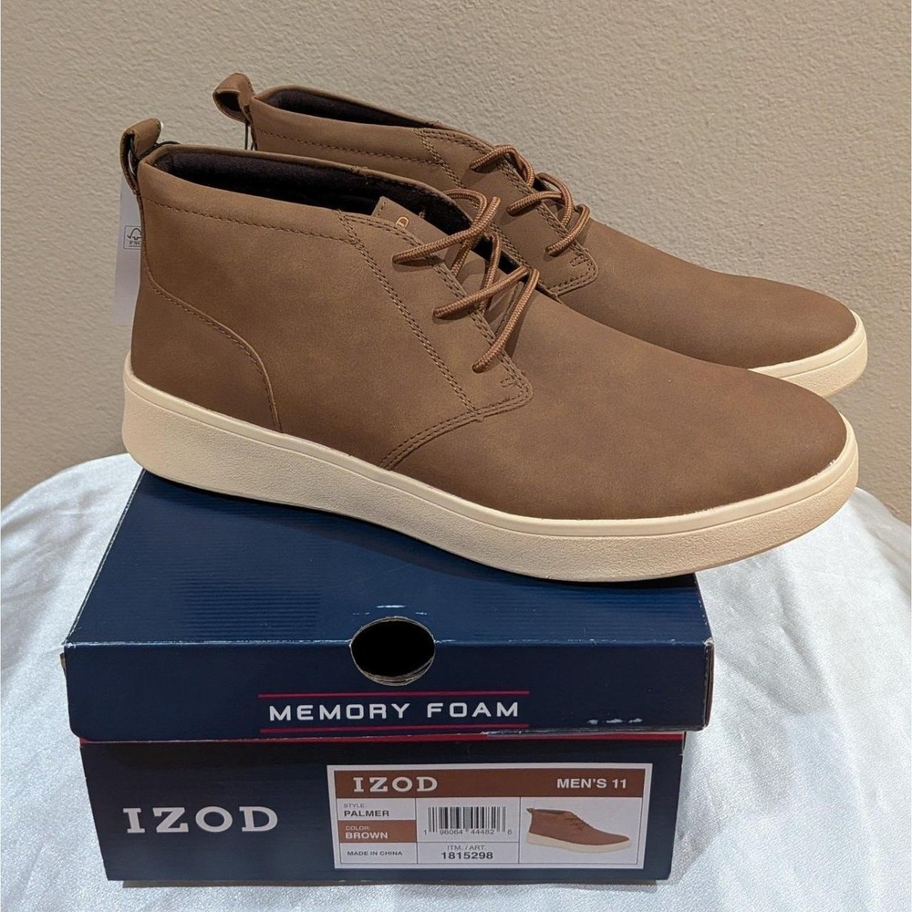 New IZOD Palmer Men's Memory Foam Chukka Boots Shoes Brown Size 11